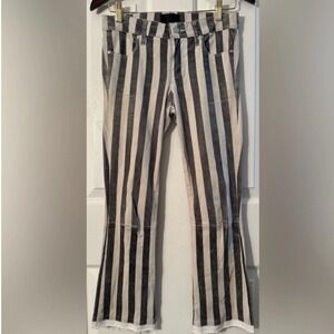 RtA Kiki Kick Flare Striped Jeans Lambskin Leather Trim High Rise Size 25